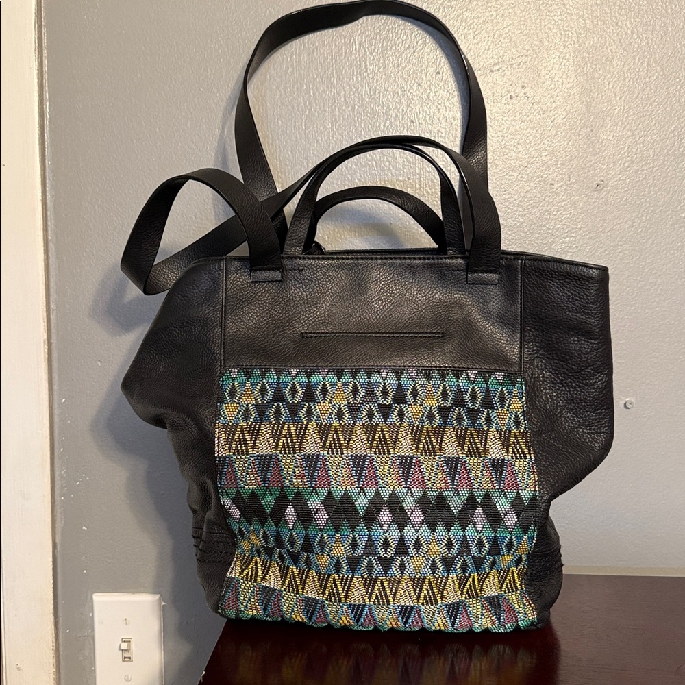 Sanctuary Black Tote with Geometric Multicolor Design